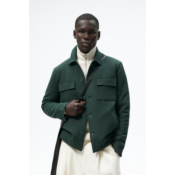Zara NWT Mens Green Jacket With Front Pockets & Button Closure Size L - Picture 1 of 4